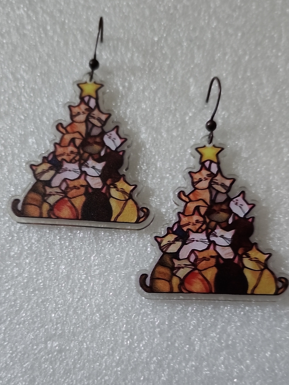 Hand Crafted Yellow Orange Brown Cat Tree Earrings